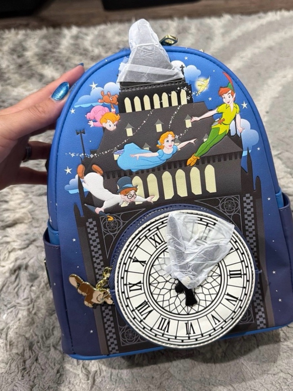 Loungefly Blue Peter Pan Mini Backpack with Clock Front Pocket